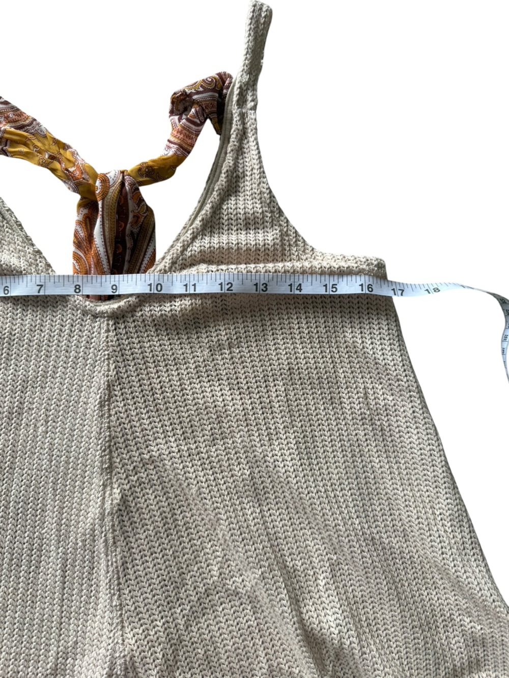 Blu Pepper Beige Knit Tank with Mustard Paisley Back Bow - Picture 6 of 8